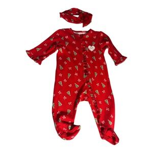 Little‎ Me Baby Girls Red Christmas Tree Footed Pajamas With Headband 3M